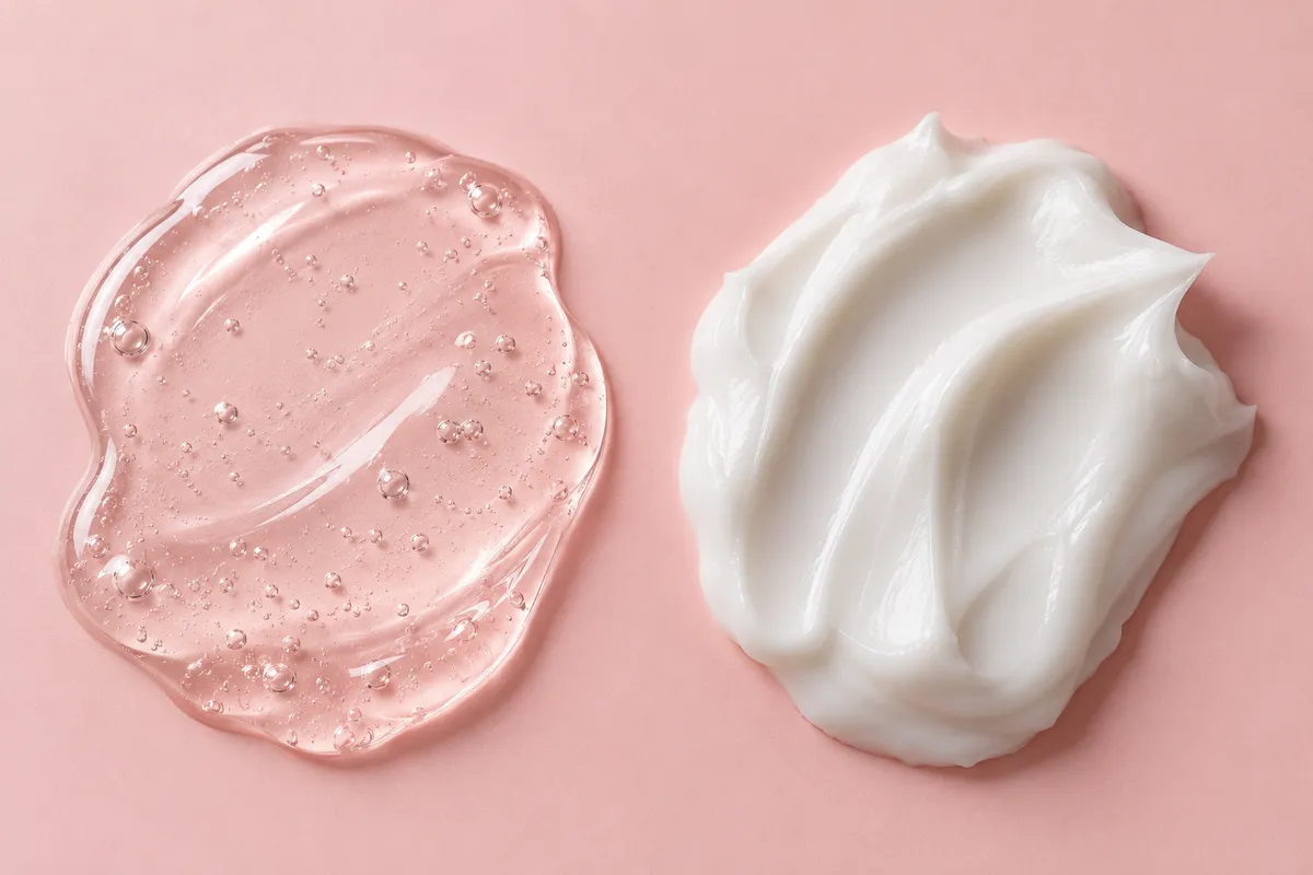 A light watery gel next to a rich thick cream
